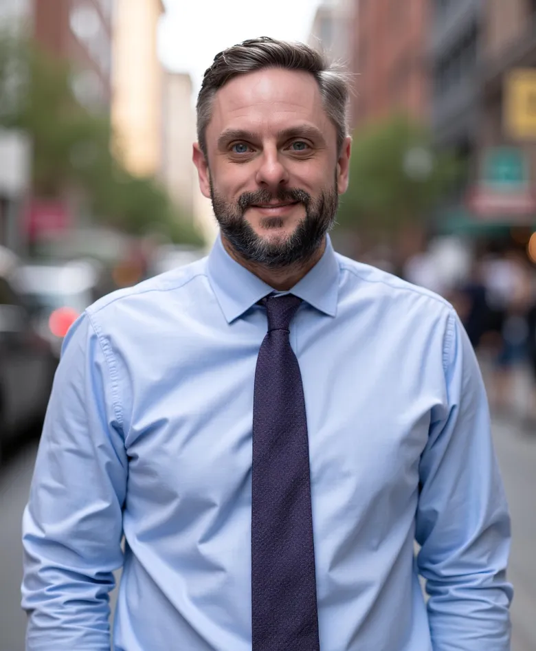 Chris Ritchhart in a blue shirt and tie